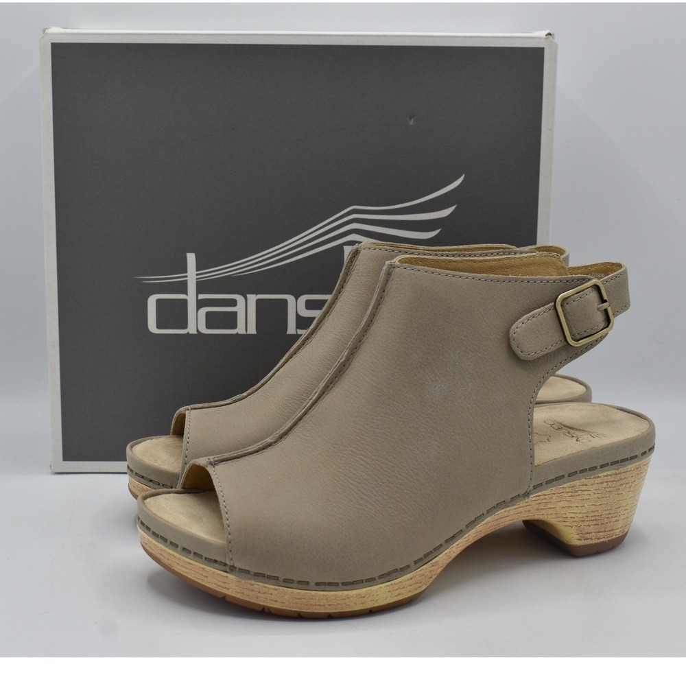 Dansko Lizzy Sandal Women EU 39 US 8.5-9 Taupe NEW Nubuck Peep Toe Clogs Shoes
